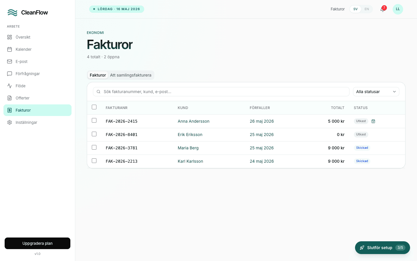Färdig faktura med RUT-avdrag uträknat